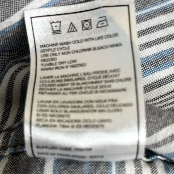 Quicksilver Stripe Short Sleeve Button Front Cotton Gray White Blue Men Large - Picture 10 of 14